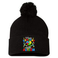 I Love Someone With Autism Awareness Heart Puzzle Pieces Pom Pom 12in Knit Beanie