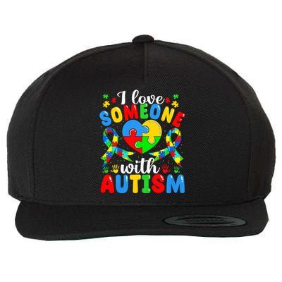 I Love Someone With Autism Awareness Heart Puzzle Pieces Wool Snapback Cap