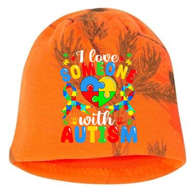 I Love Someone With Autism Awareness Heart Puzzle Pieces Kati - Camo Knit Beanie