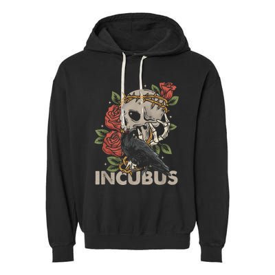 IncubusCrow Left Skull Morning And Flower Halloween Graphic Garment-Dyed Fleece Hoodie