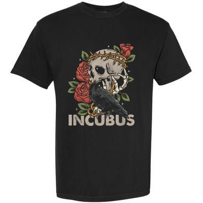 IncubusCrow Left Skull Morning And Flower Halloween Graphic Garment-Dyed Heavyweight T-Shirt