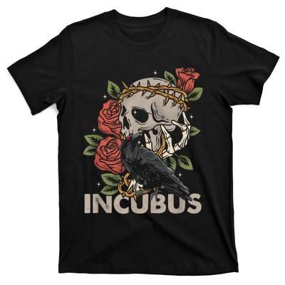 IncubusCrow Left Skull Morning And Flower Halloween Graphic T-Shirt