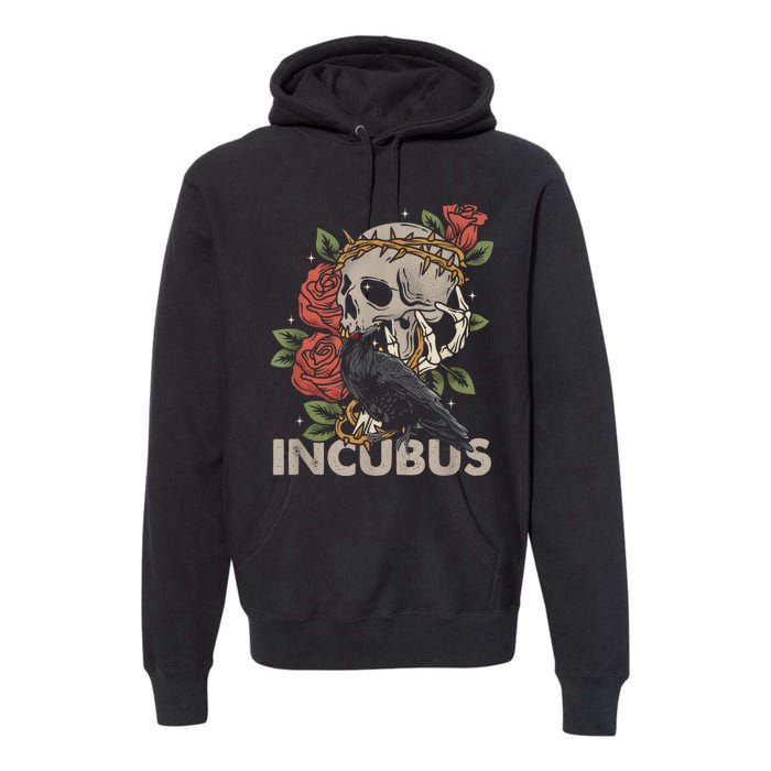 IncubusCrow Left Skull Morning And Flower Halloween Graphic Premium Hoodie