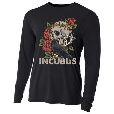 IncubusCrow Left Skull Morning And Flower Halloween Graphic Cooling Performance Long Sleeve Crew