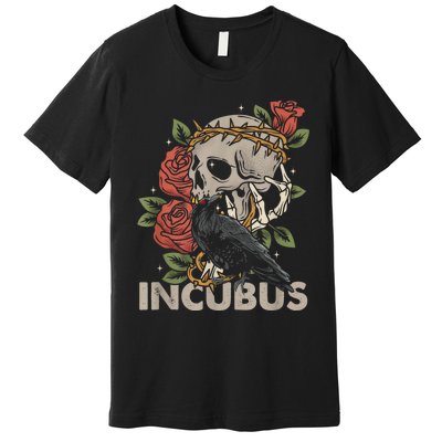 IncubusCrow Left Skull Morning And Flower Halloween Graphic Premium T-Shirt