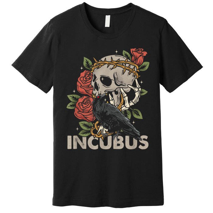 IncubusCrow Left Skull Morning And Flower Halloween Graphic Premium T-Shirt