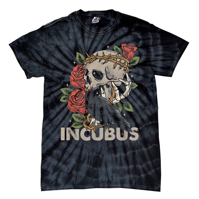 IncubusCrow Left Skull Morning And Flower Halloween Graphic Tie-Dye T-Shirt