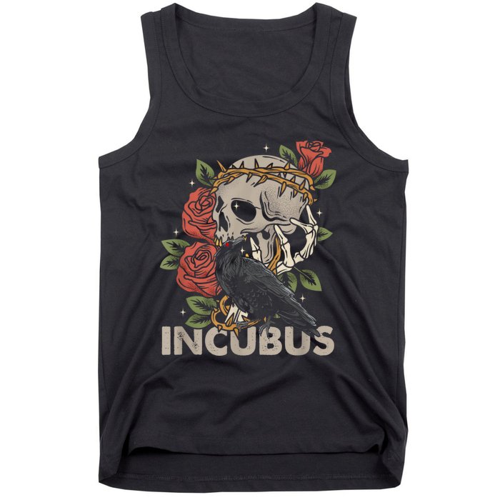 IncubusCrow Left Skull Morning And Flower Halloween Graphic Tank Top