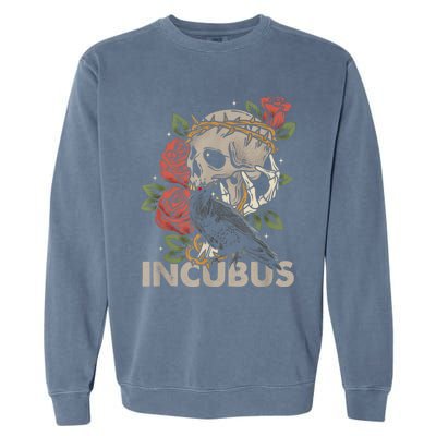 IncubusCrow Left Skull Morning And Flower Halloween Graphic Garment-Dyed Sweatshirt