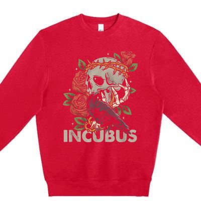 IncubusCrow Left Skull Morning And Flower Halloween Graphic Premium Crewneck Sweatshirt