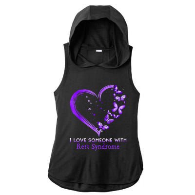 I Love Someone With Rett Syndrome Awareness Purple Ribbon Ladies PosiCharge Tri-Blend Wicking Draft Hoodie Tank