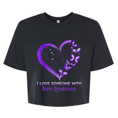 I Love Someone With Rett Syndrome Awareness Purple Ribbon Bella+Canvas Jersey Crop Tee