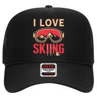 I Love Skiing Goggles Gifts For Skier High Crown Mesh Back Trucker Hat