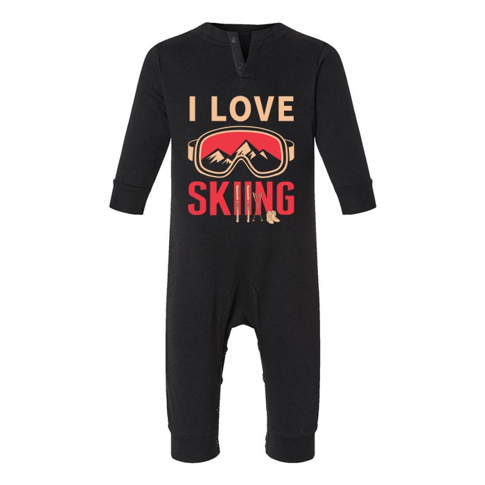 I Love Skiing Goggles Gifts For Skier Infant Fleece One Piece