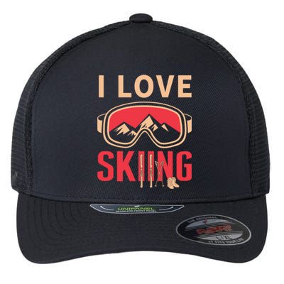 I Love Skiing Goggles Gifts For Skier Flexfit Unipanel Trucker Cap