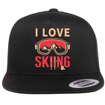 I Love Skiing Goggles Gifts For Skier Flat Bill Trucker Hat