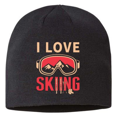 I Love Skiing Goggles Gifts For Skier Sustainable Beanie