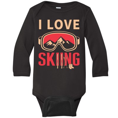 I Love Skiing Goggles Gifts For Skier Baby Long Sleeve Bodysuit