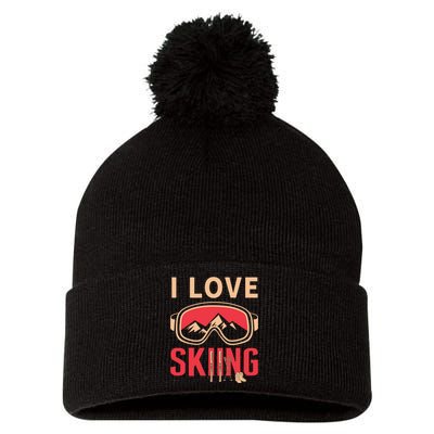 I Love Skiing Goggles Gifts For Skier Pom Pom 12in Knit Beanie