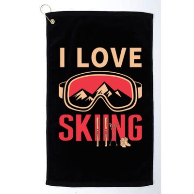 I Love Skiing Goggles Gifts For Skier Platinum Collection Golf Towel