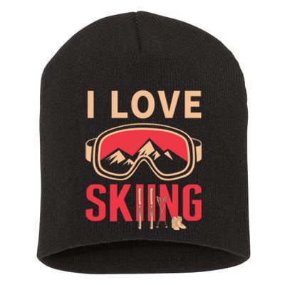 I Love Skiing Goggles Gifts For Skier Short Acrylic Beanie