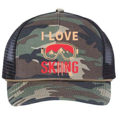 I Love Skiing Goggles Gifts For Skier Retro Rope Trucker Hat Cap