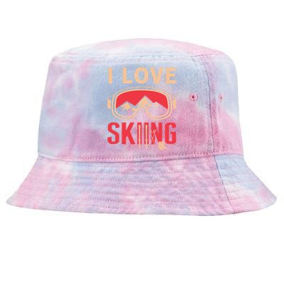 I Love Skiing Goggles Gifts For Skier Tie-Dyed Bucket Hat