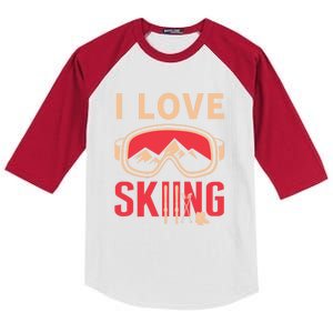 I Love Skiing Goggles Gifts For Skier Kids Colorblock Raglan Jersey