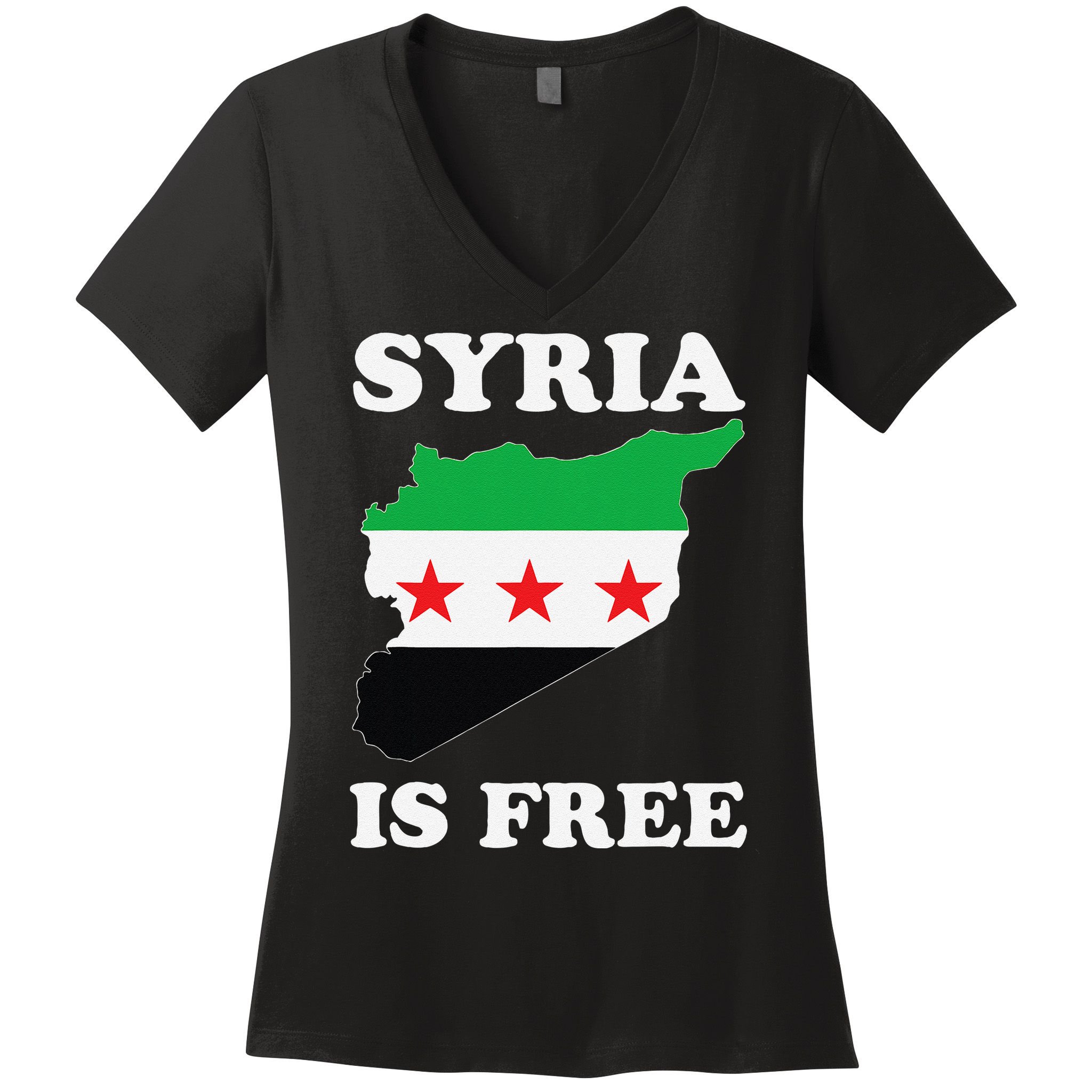 I Love Syria Is Free Syrian Map New Syrian Flag Women's V-Neck T-Shirt
