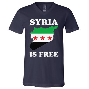 I Love Syria Is Free Syrian Map New Syrian Flag V-Neck T-Shirt