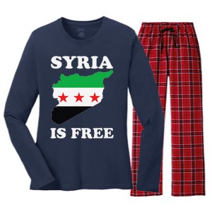 I Love Syria Is Free Syrian Map New Syrian Flag Women's Long Sleeve Flannel Pajama Set 