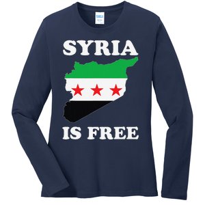 I Love Syria Is Free Syrian Map New Syrian Flag Ladies Long Sleeve Shirt