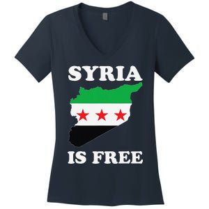 I Love Syria Is Free Syrian Map New Syrian Flag Women's V-Neck T-Shirt