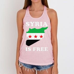 I Love Syria Is Free Syrian Map New Syrian Flag Women's Knotted Racerback Tank