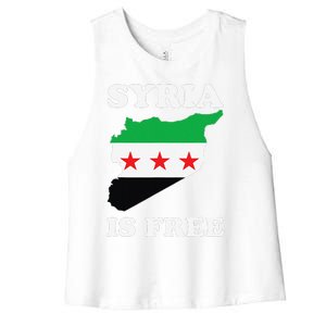 I Love Syria Is Free Syrian Map New Syrian Flag Women's Racerback Cropped Tank