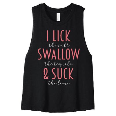 I Lick Salt Swallow Tequila Suck Lime Funny Mexican Drinking Women's Racerback Cropped Tank