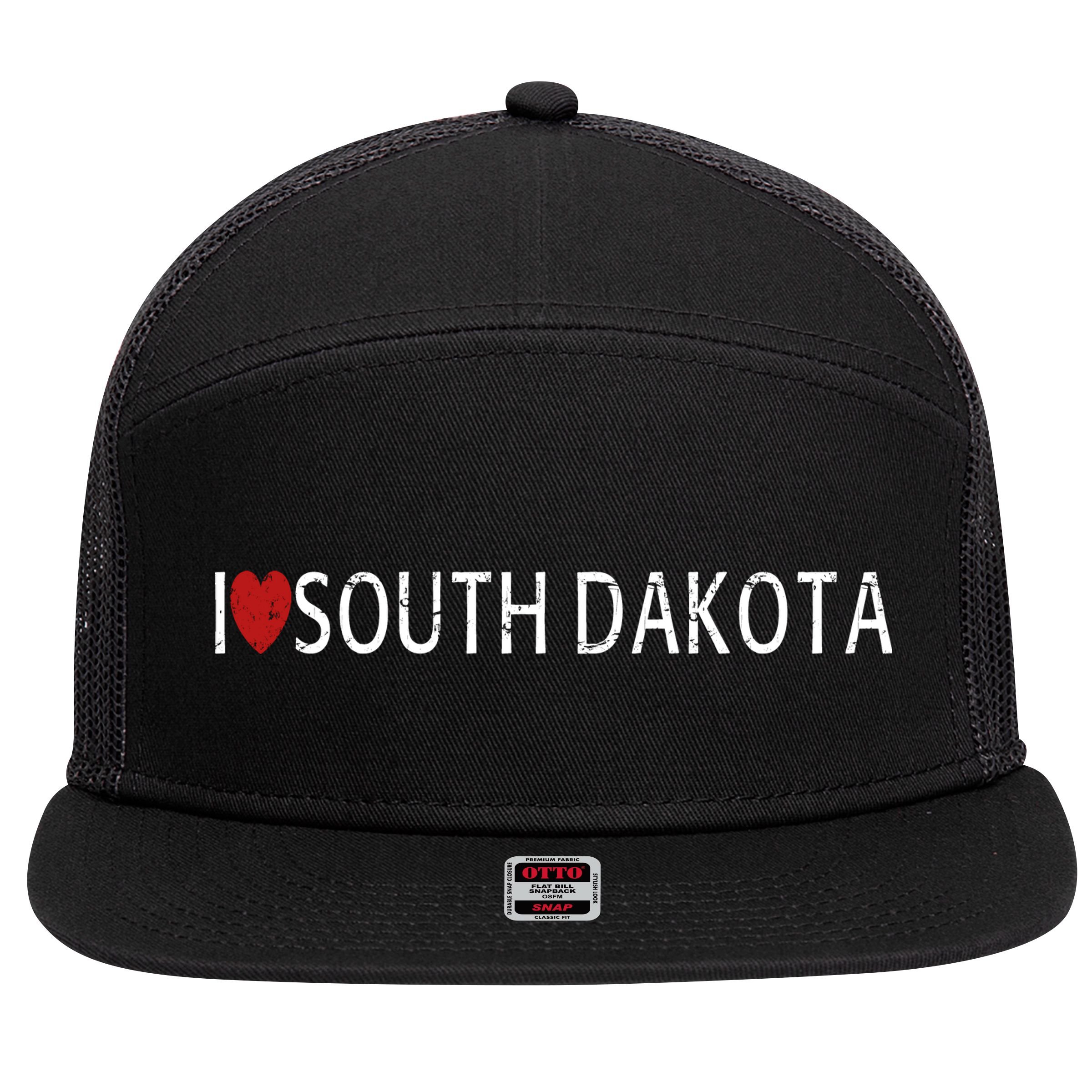 I Love South Dakota 7 Panel Mesh Trucker Snapback Hat
