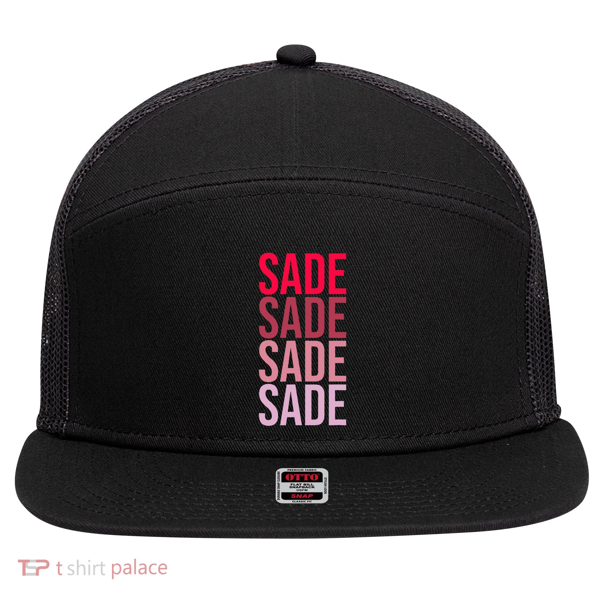I Love Sade First Name Sade 7 Panel Mesh Trucker Snapback Hat