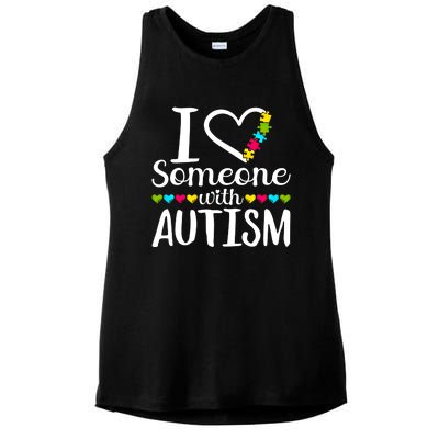 I Love Someone With Autism Heart Puzzle Piece Gift Ladies PosiCharge Tri-Blend Wicking Tank