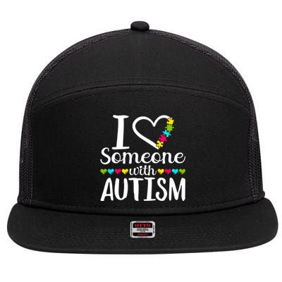 I Love Someone With Autism Heart Puzzle Piece Gift 7 Panel Mesh Trucker Snapback Hat