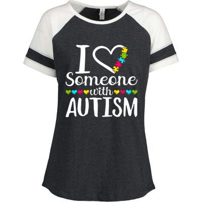 I Love Someone With Autism Heart Puzzle Piece Gift Enza Ladies Jersey Colorblock Tee