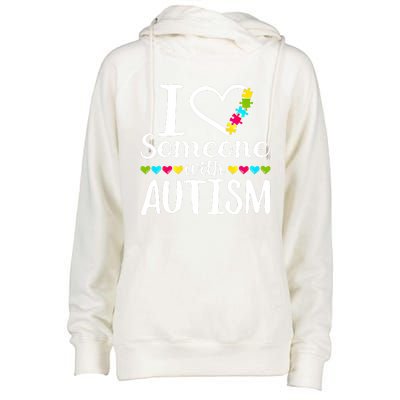 I Love Someone With Autism Heart Puzzle Piece Gift Womens Funnel Neck Pullover Hood