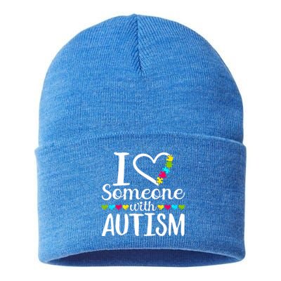 I Love Someone With Autism Heart Puzzle Piece Gift Sustainable Knit Beanie