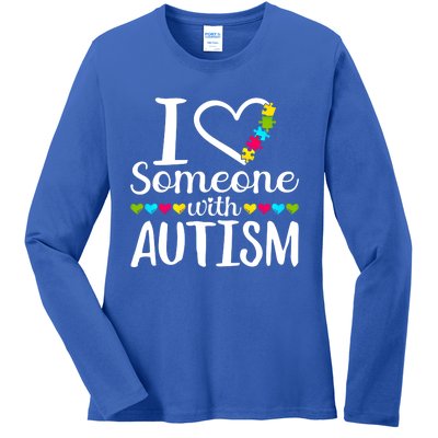 I Love Someone With Autism Heart Puzzle Piece Gift Ladies Long Sleeve Shirt