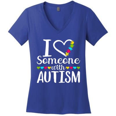 I Love Someone With Autism Heart Puzzle Piece Gift Women's V-Neck T-Shirt