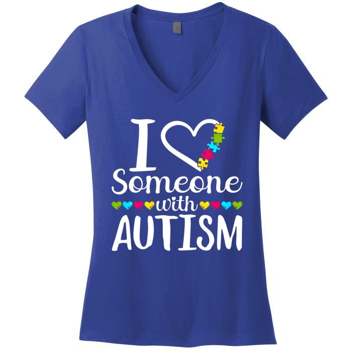 I Love Someone With Autism Heart Puzzle Piece Gift Women's V-Neck T-Shirt