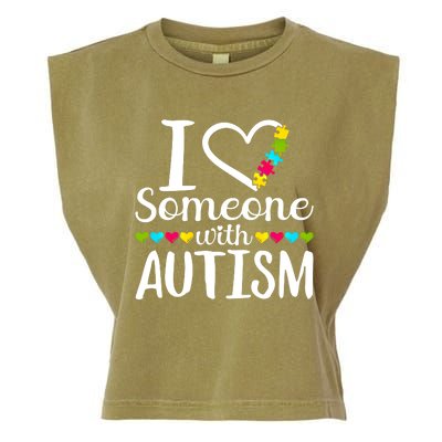 I Love Someone With Autism Heart Puzzle Piece Gift Garment-Dyed Women's Muscle Tee