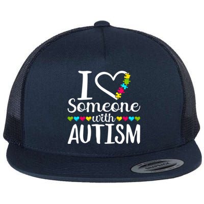 I Love Someone With Autism Heart Puzzle Piece Gift Flat Bill Trucker Hat