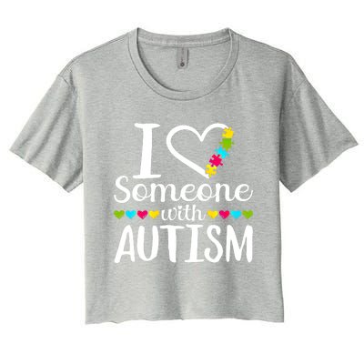 I Love Someone With Autism Heart Puzzle Piece Gift Women's Crop Top Tee