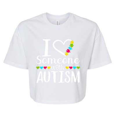 I Love Someone With Autism Heart Puzzle Piece Gift Bella+Canvas Jersey Crop Tee